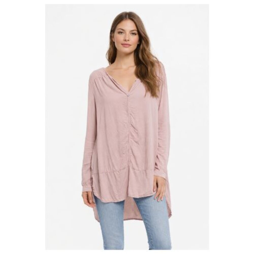 Tom Tailor Blush Pink V-Neck Tunic Top Long Sleeve Women's Asymetrical Large